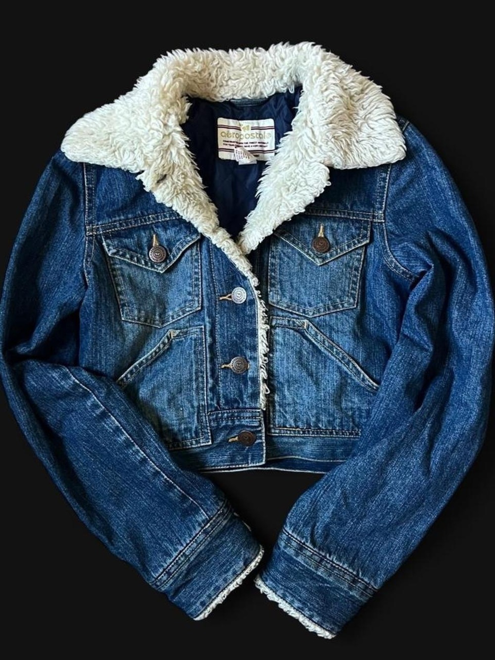 RARE VINTAGE grail Y2K early 2000s Aeropostale navy faux sherpa lined jacket S